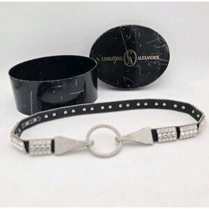 Christine Alexander Black Leather Swarovski Crystal Belt Womens S J9722BKC Box S
